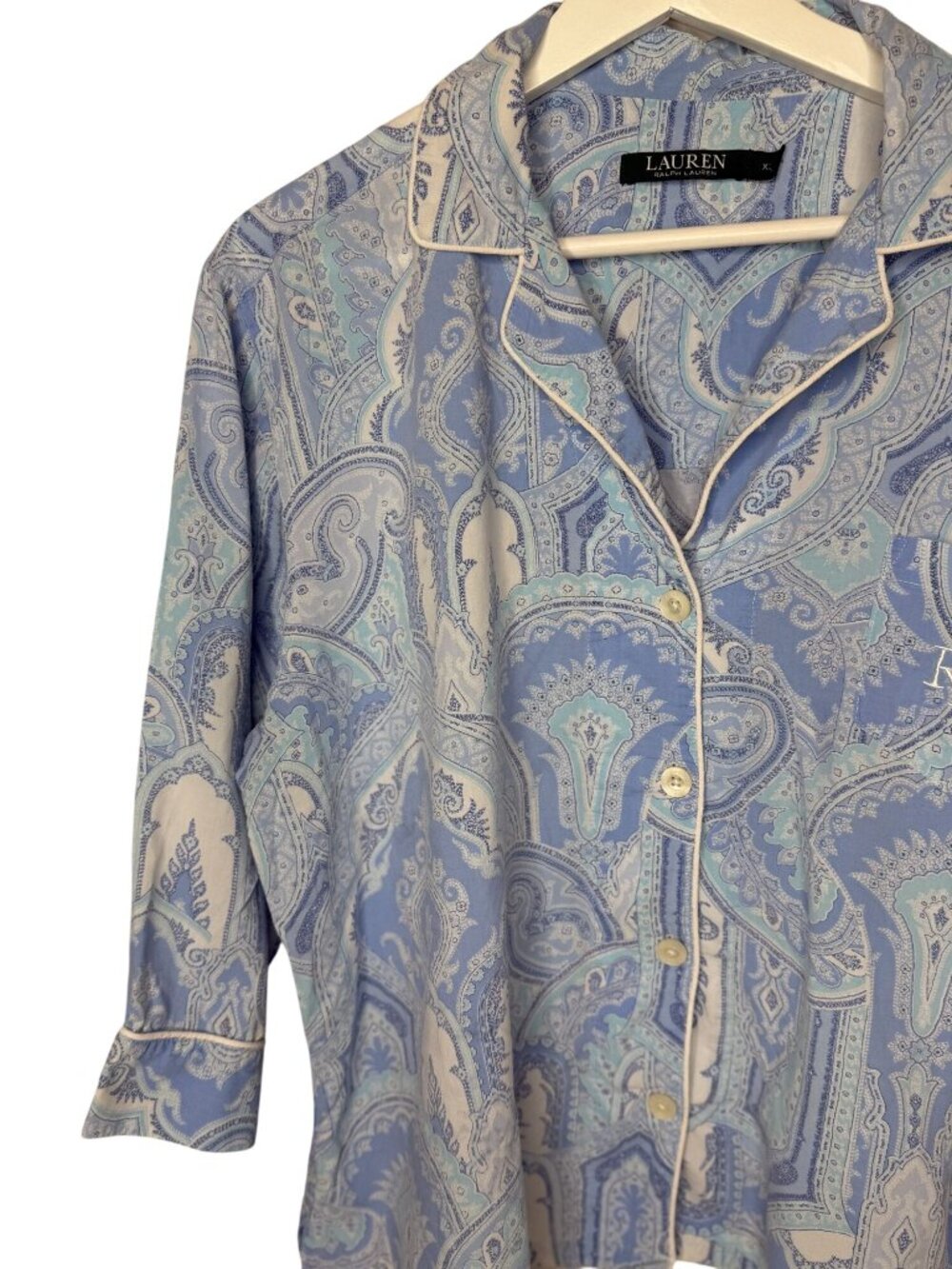 Lauren Ralph Lauren Women's Blue Paisley Button Front Pajama Sleep Top XL - Picture 5 of 13